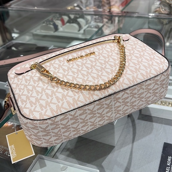 Michael Kors Jet Set Item Large East West Zip Chain Crossbody Optic White/Rsgld - Picture 11 of 16